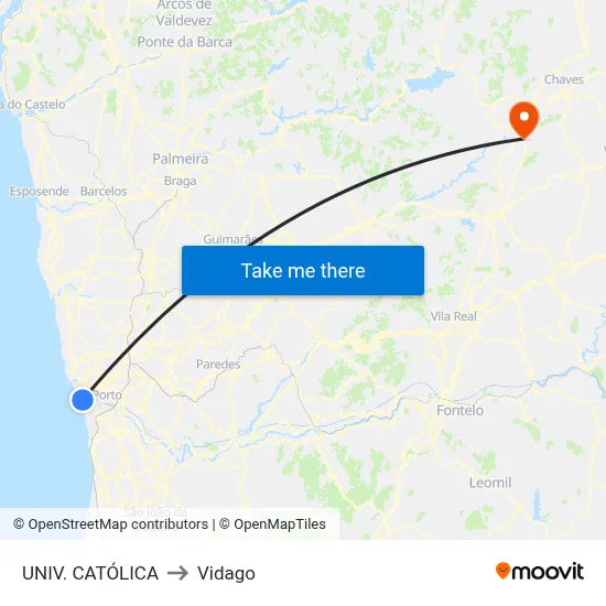 UNIV. CATÓLICA to Vidago map