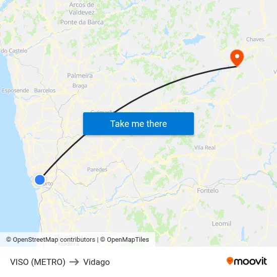 VISO (METRO) to Vidago map