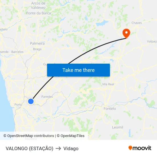 VALONGO (ESTAÇÃO) to Vidago map