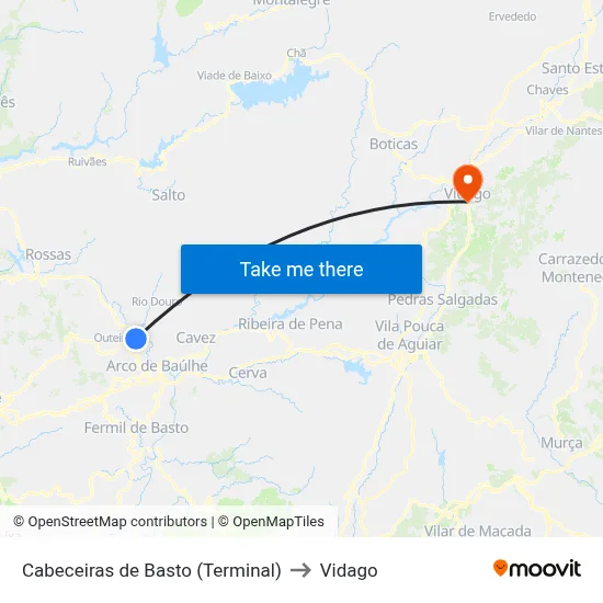 Cabeceiras de Basto (Terminal) to Vidago map