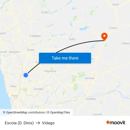 Escola (D. Dinis) to Vidago map
