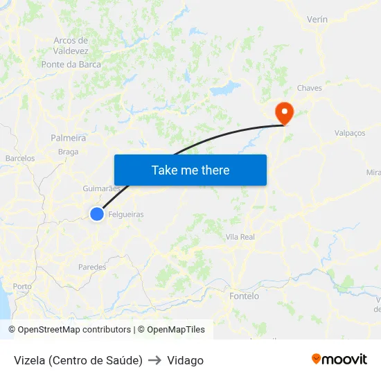 Vizela (Centro de Saúde) to Vidago map