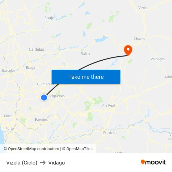Vizela (Ciclo) to Vidago map