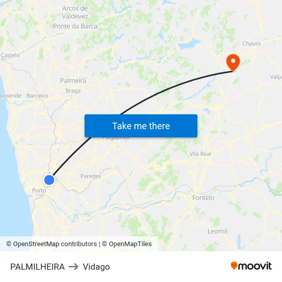 PALMILHEIRA to Vidago map
