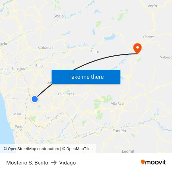 Mosteiro S. Bento to Vidago map