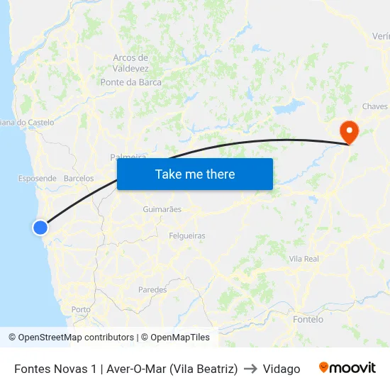 Fontes Novas 1 | Aver-O-Mar (Vila Beatriz) to Vidago map