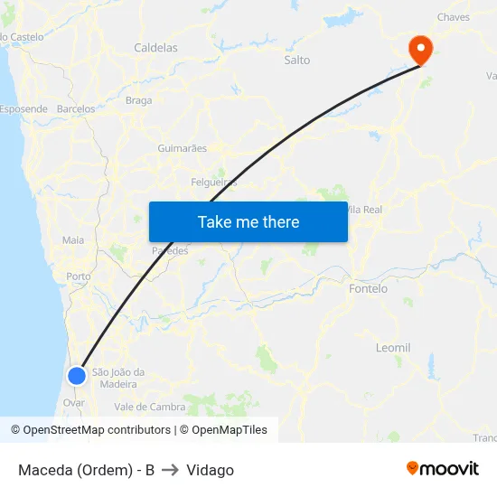 Maceda (Ordem) - B to Vidago map