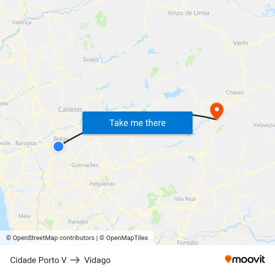 Cidade Porto V to Vidago map