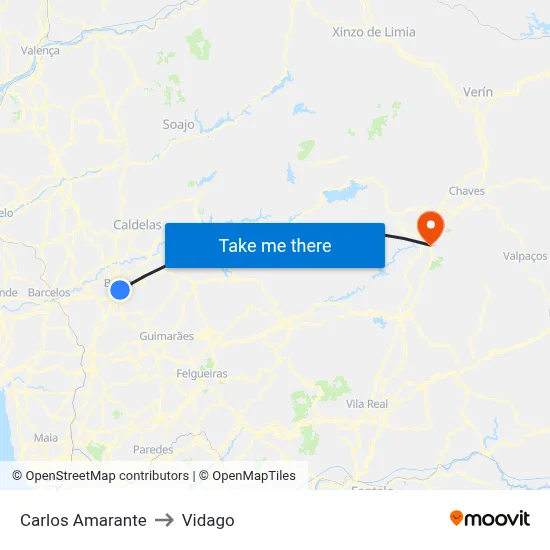 Carlos Amarante to Vidago map