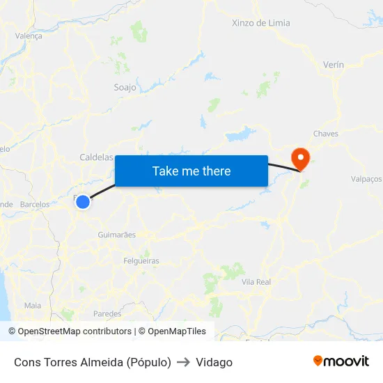 Cons Torres Almeida (Pópulo) to Vidago map