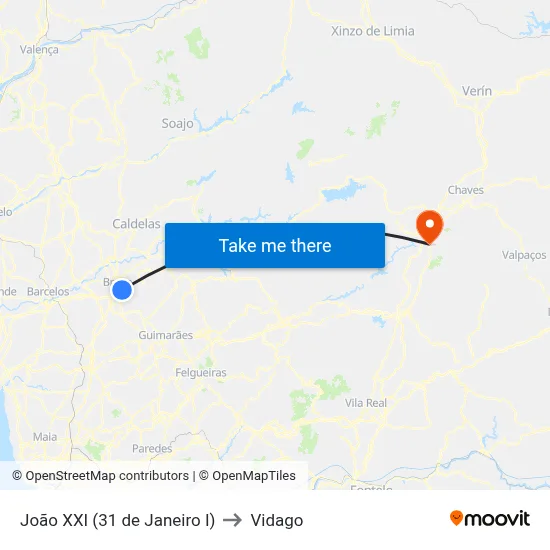 João XXI (31 de Janeiro I) to Vidago map