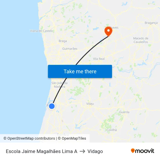 Escola Jaime Magalhães Lima A to Vidago map