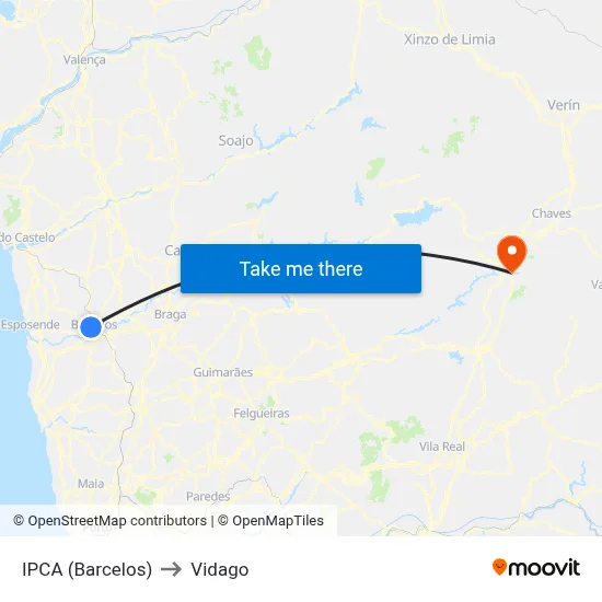 IPCA (Barcelos) to Vidago map