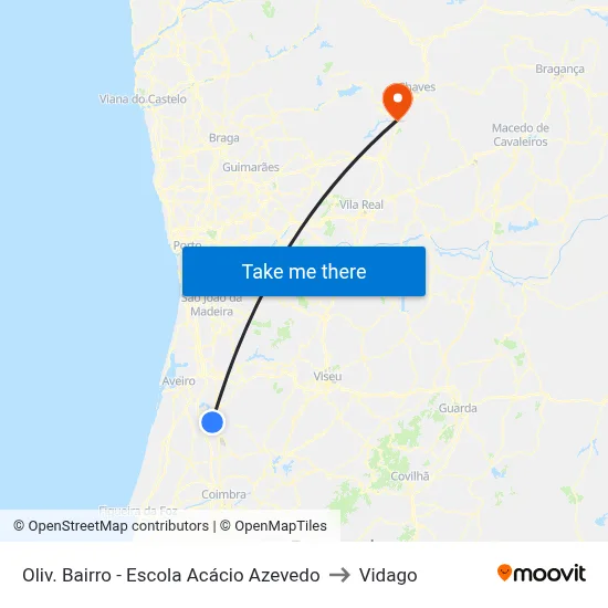Oliv. Bairro - Escola Acácio Azevedo to Vidago map