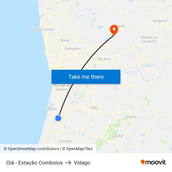 Oiã - Estação Comboios to Vidago map