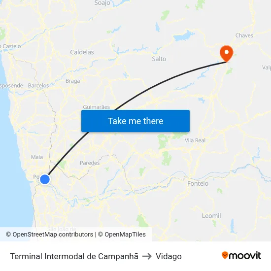 Terminal Intermodal de Campanhã to Vidago map