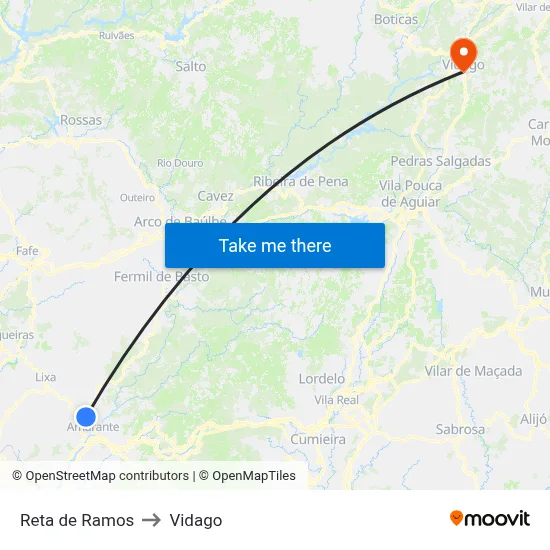 Reta de Ramos to Vidago map