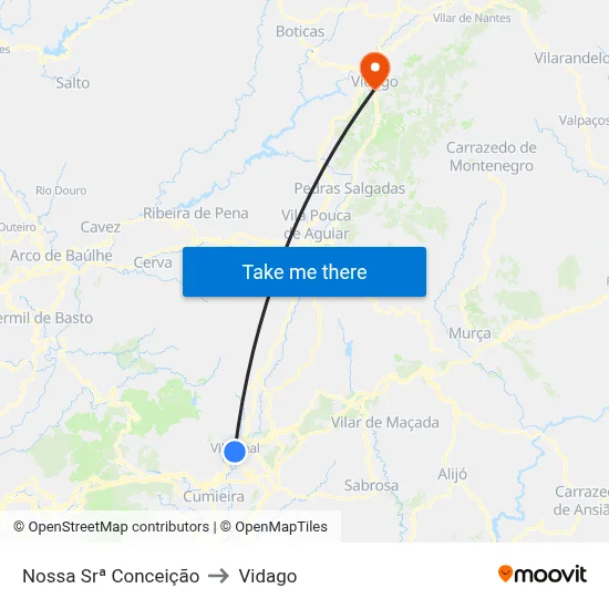 Nossa Srª Conceição to Vidago map