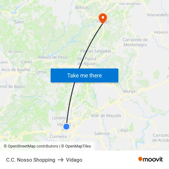 C.C. Nosso Shopping to Vidago map