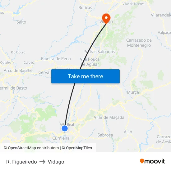R. Figueiredo to Vidago map