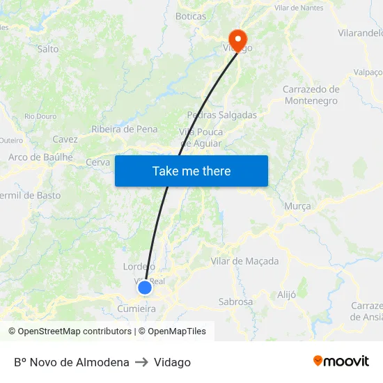 Bº Novo de Almodena to Vidago map