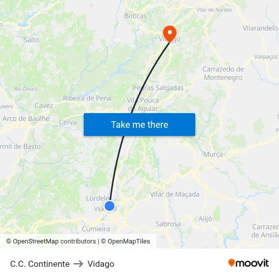 C.C. Continente to Vidago map