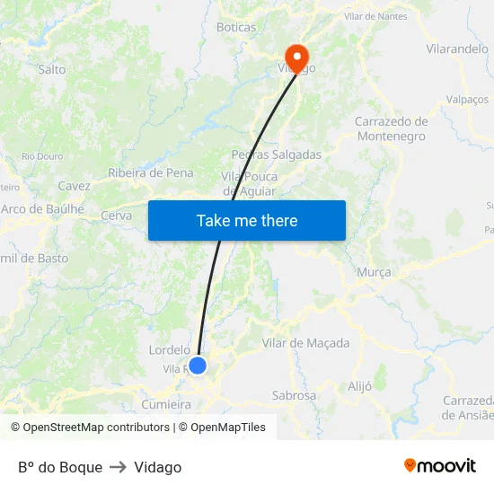 Bº do Boque to Vidago map