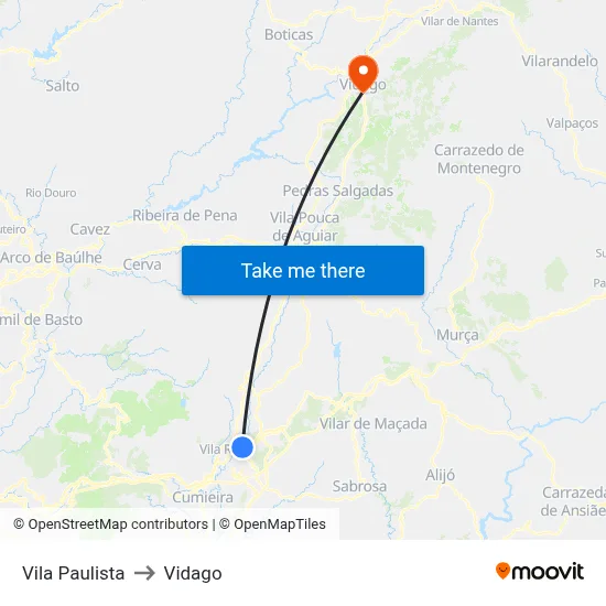 Vila Paulista to Vidago map
