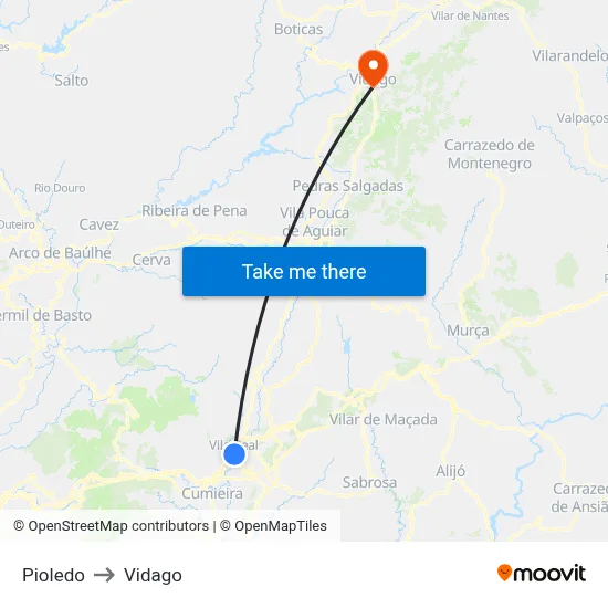Pioledo to Vidago map