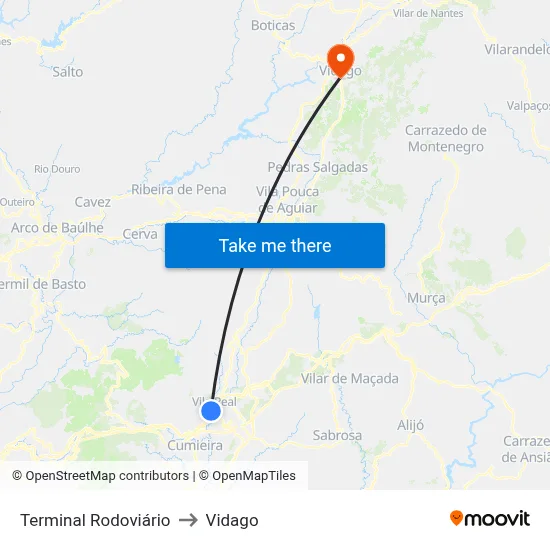 Terminal Rodoviário to Vidago map