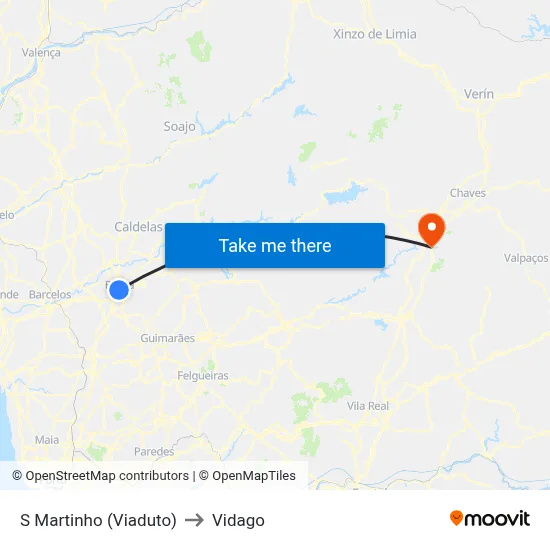 S Martinho (Viaduto) to Vidago map