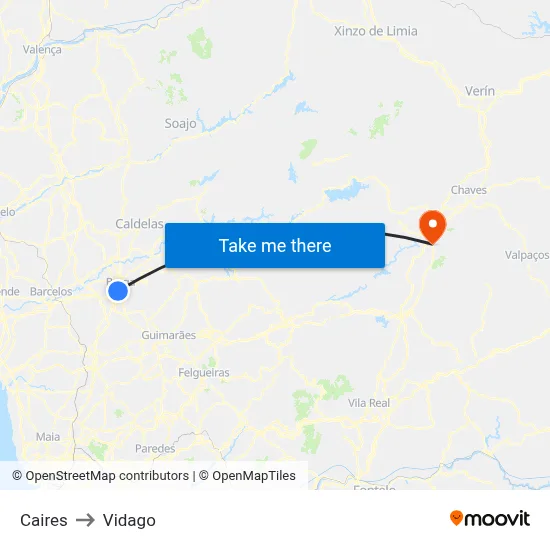Caires to Vidago map