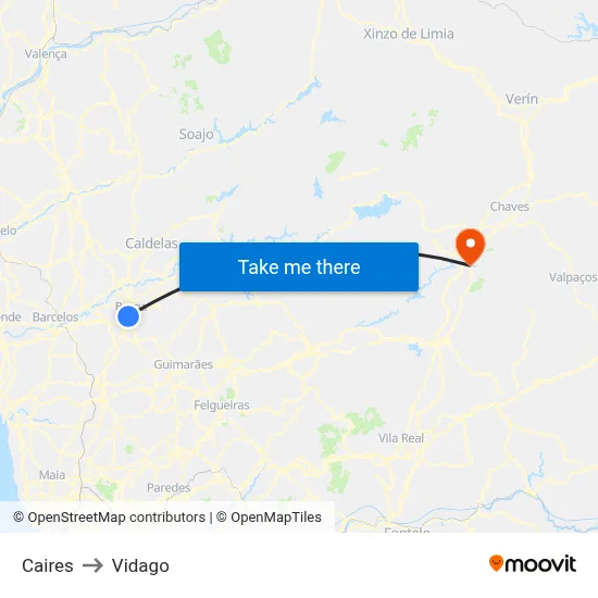 Caires to Vidago map