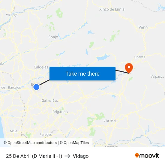 25 De Abril (D Maria Ii - I) to Vidago map