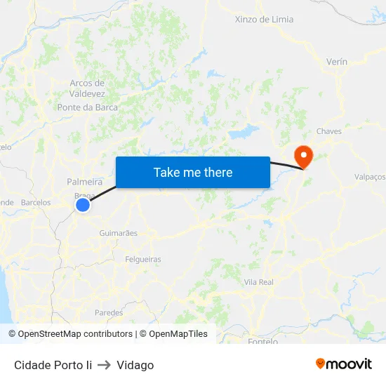 Cidade Porto Ii to Vidago map