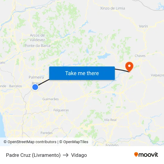 Padre Cruz (Livramento) to Vidago map