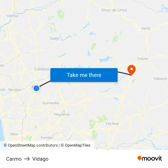 Carmo to Vidago map