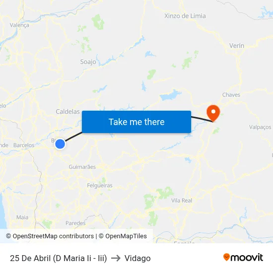 25 De Abril (D Maria Ii - Iii) to Vidago map
