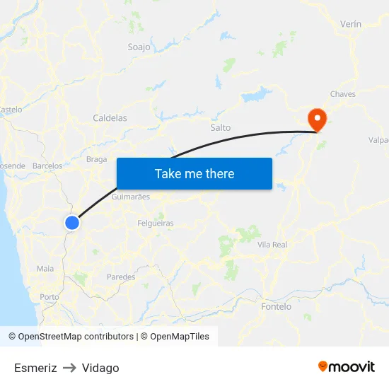 Esmeriz to Vidago map