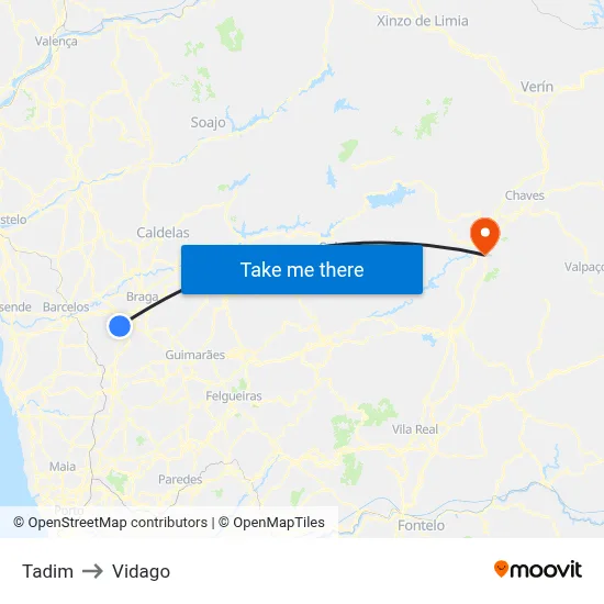 Tadim to Vidago map
