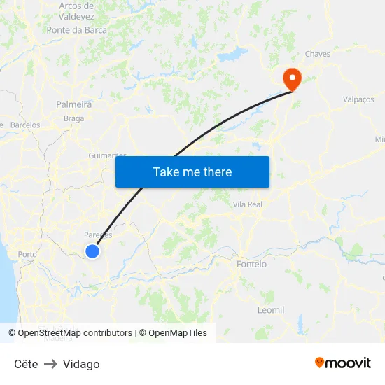 Cête to Vidago map