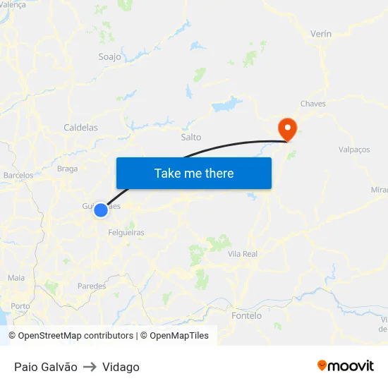 Paio Galvão to Vidago map