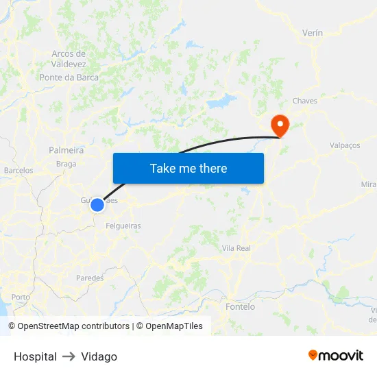 Hospital to Vidago map