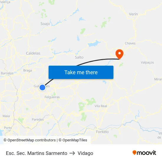 Esc. Sec. Martins Sarmento to Vidago map