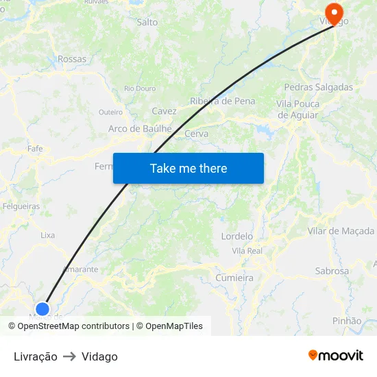 Livração to Vidago map