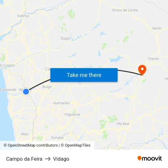 Campo da Feira to Vidago map