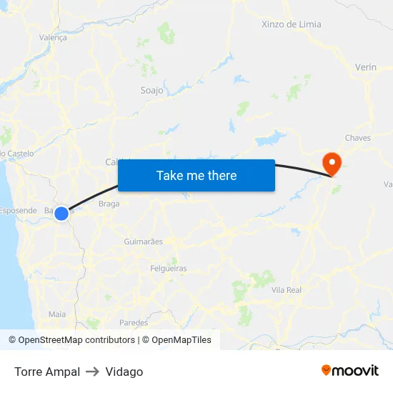 Torre Ampal to Vidago map