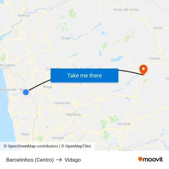 Barcelinhos (Centro) to Vidago map