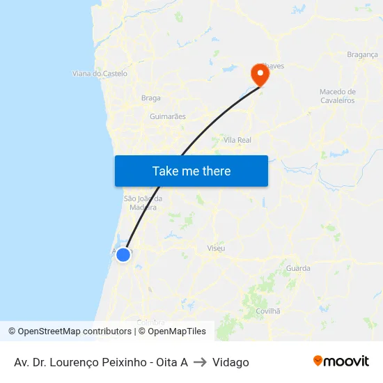 Av. Dr. Lourenço Peixinho - Oita A to Vidago map