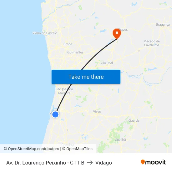 Av. Dr. Lourenço Peixinho - CTT B to Vidago map
